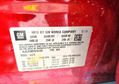 2015 Buick Encore Convenience z USA, uszkodzony, nr VIN KL4CJFSB5FB104499